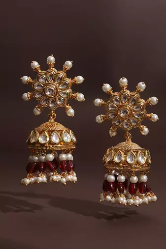 Red kundan jhumka earrings