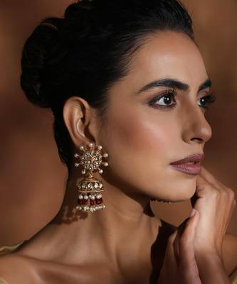 Red kundan jhumka earrings 5