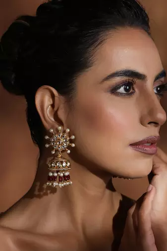 Red kundan jhumka earrings