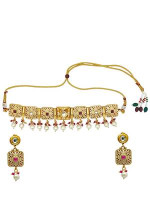 Gold plated meenakari choker necklace set 2