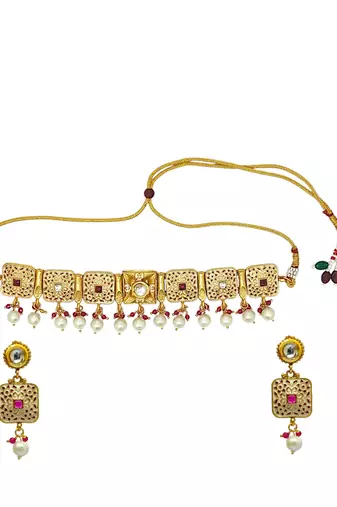 Gold plated meenakari choker necklace set