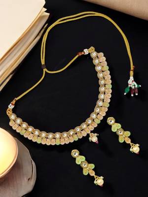 Gold-plated kundan meenakari necklace set 1