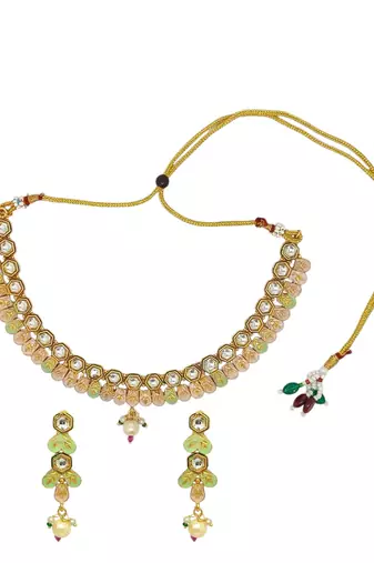 Gold-plated kundan meenakari necklace set