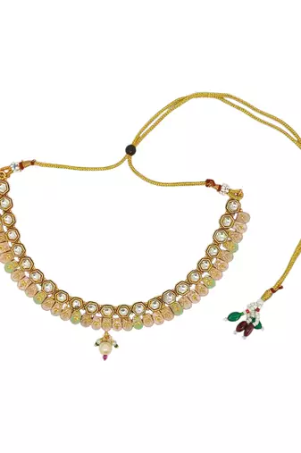 Gold-plated kundan meenakari necklace set