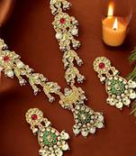 Gold-plated kundan jadau long necklace set