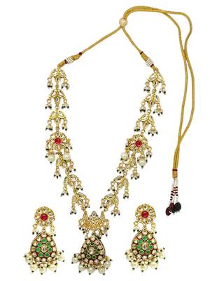 Gold-plated kundan jadau long necklace set 2