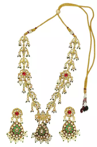 Gold-plated kundan jadau long necklace set