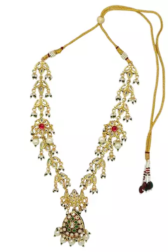 Gold-plated kundan jadau long necklace set