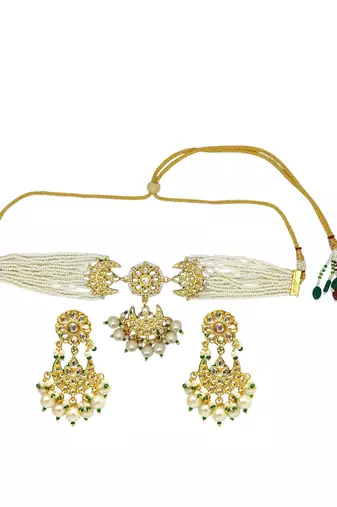 Gold plated paachi kundan choker necklace set