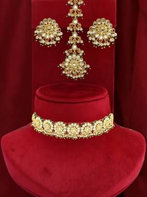 Gold plated rajasthani velvet choker necklace set 1