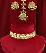 Gold plated rajasthani velvet choker necklace set