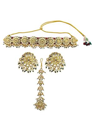 Gold plated rajasthani velvet choker necklace set 2