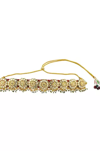 Gold plated rajasthani velvet choker necklace set