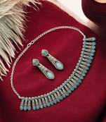Silver oxidised blue stone spokes necklace set