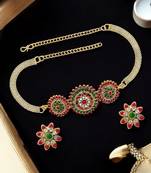 Gold plated cz & stone studded choker necklace set