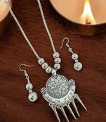 Silver plated oxidised jewellery set long necklace set