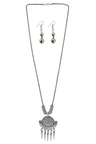 Silver plated oxidised jewellery set long necklace set