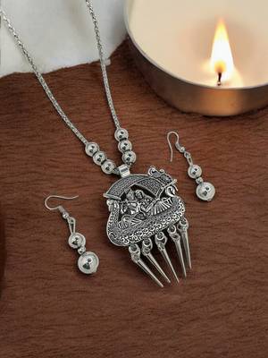 Silver plated radha krishna jewellery setoxidised necklace set 1