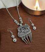 Silver plated radha krishna jewellery setoxidised necklace set