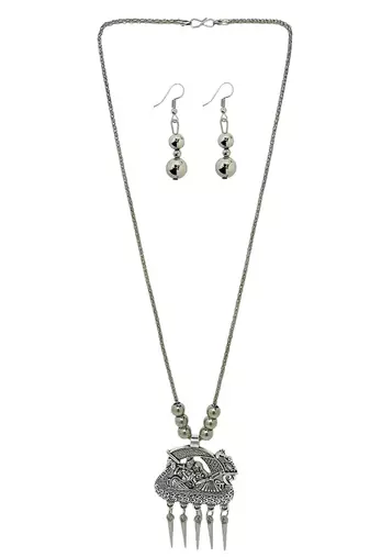 Silver plated radha krishna jewellery setoxidised necklace set