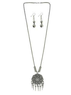 Silver plated floral shape jewellery setoxidised necklace set 1