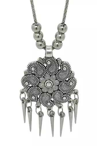 Silver plated floral shape jewellery setoxidised necklace set