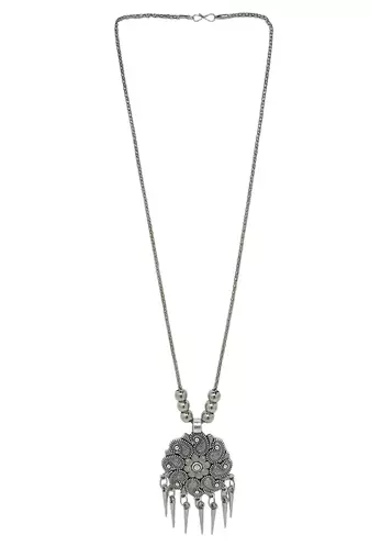 Silver plated floral shape jewellery setoxidised necklace set