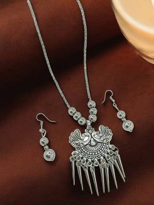Silver plated peacock desing jewellery setoxidised necklace set 1