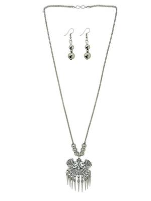 Silver plated peacock desing jewellery setoxidised necklace set 2