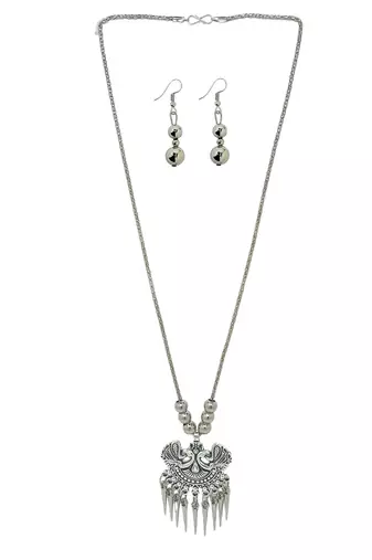 Silver plated peacock desing jewellery setoxidised necklace set
