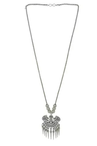 Silver plated peacock desing jewellery setoxidised necklace set
