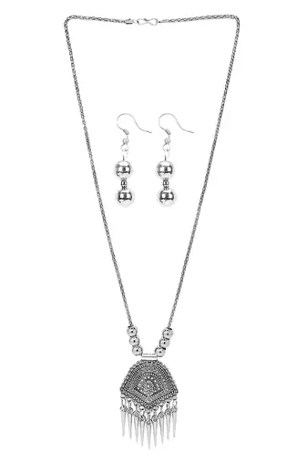 Silver plated cmips desing jewellery setoxidised necklace set