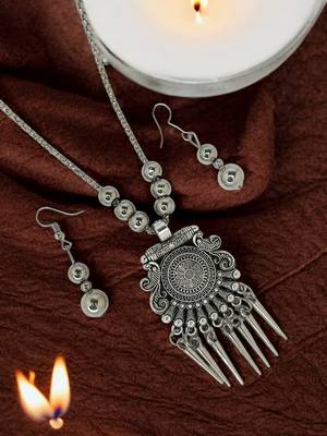 Silver plated oxidised long jewellery setnecklace set 1