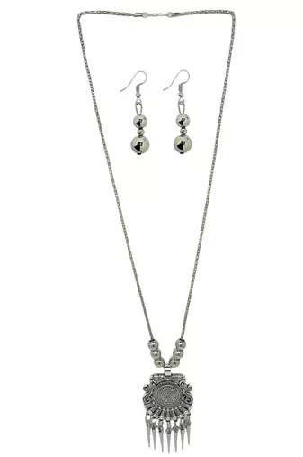 Silver plated oxidised long jewellery setnecklace set