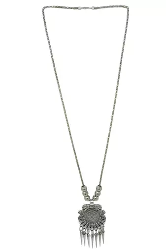 Silver plated oxidised long jewellery setnecklace set