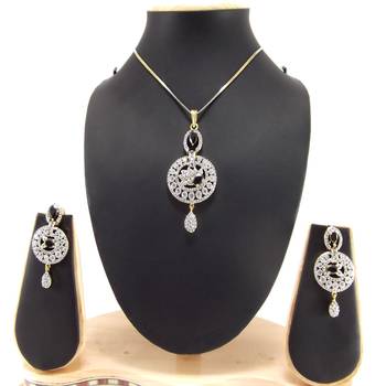 Gold plated cubic zirconia necklace setsblack pendant necklace with earrings set 1
