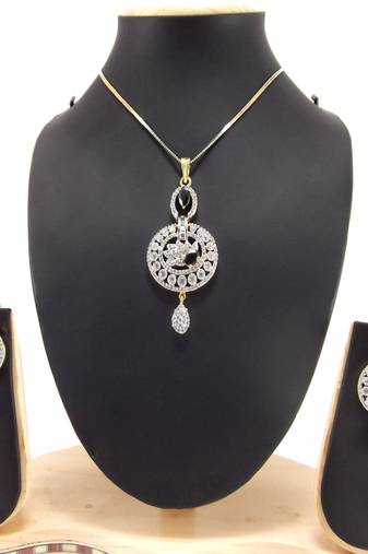 Gold plated cubic zirconia necklace setsblack pendant necklace with earrings set