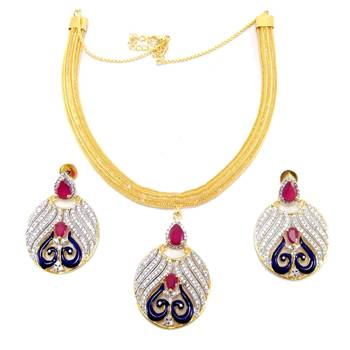 Gold plated cubic zircon necklace setblue pink necklace with earrings set 1