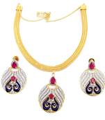 Gold plated cubic zircon necklace setblue pink necklace with earrings set