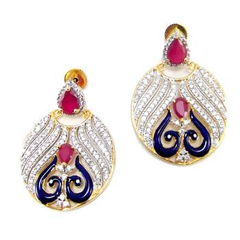 Gold plated cubic zircon necklace setblue pink necklace with earrings set 2