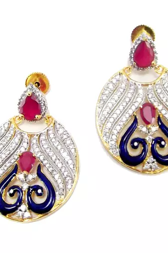 Gold plated cubic zircon necklace setblue pink necklace with earrings set