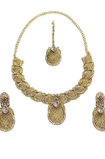 Gold plated cubic zircon necklace set gold jewellery set