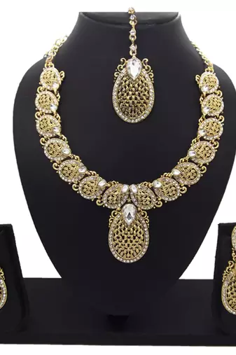 Gold plated cubic zircon necklace set gold jewellery set