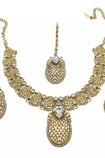 Gold plated cubic zircon necklace set gold jewellery set