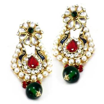 Gold plated kundan studded necklace set  red green jewellery set 3