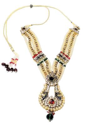 Gold plated kundan studded necklace set  red green jewellery set 4