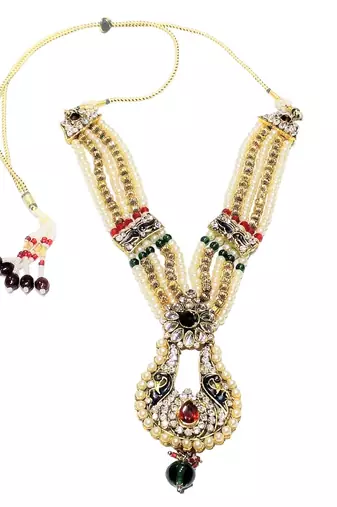 Gold plated kundan studded necklace set  red green jewellery set