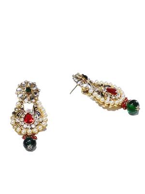Gold plated kundan studded necklace set  red green jewellery set 5