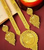 Gold plated round shape long haaram necklace set