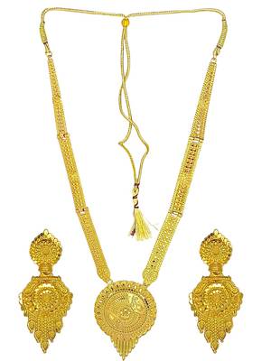 Gold plated round shape long haaram necklace set 2